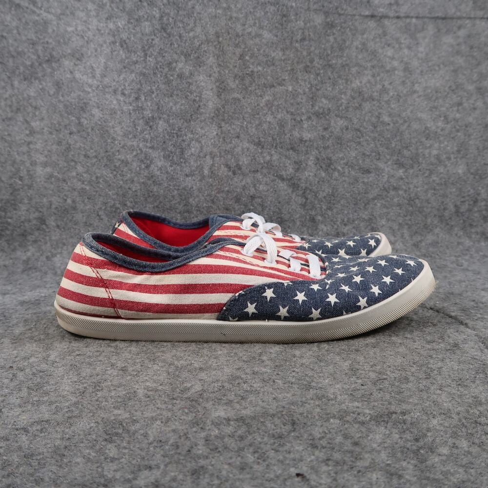 Casual Shoes Womens 9 Canvas Lace Up Flat Low USA American Flag Stars Stripes